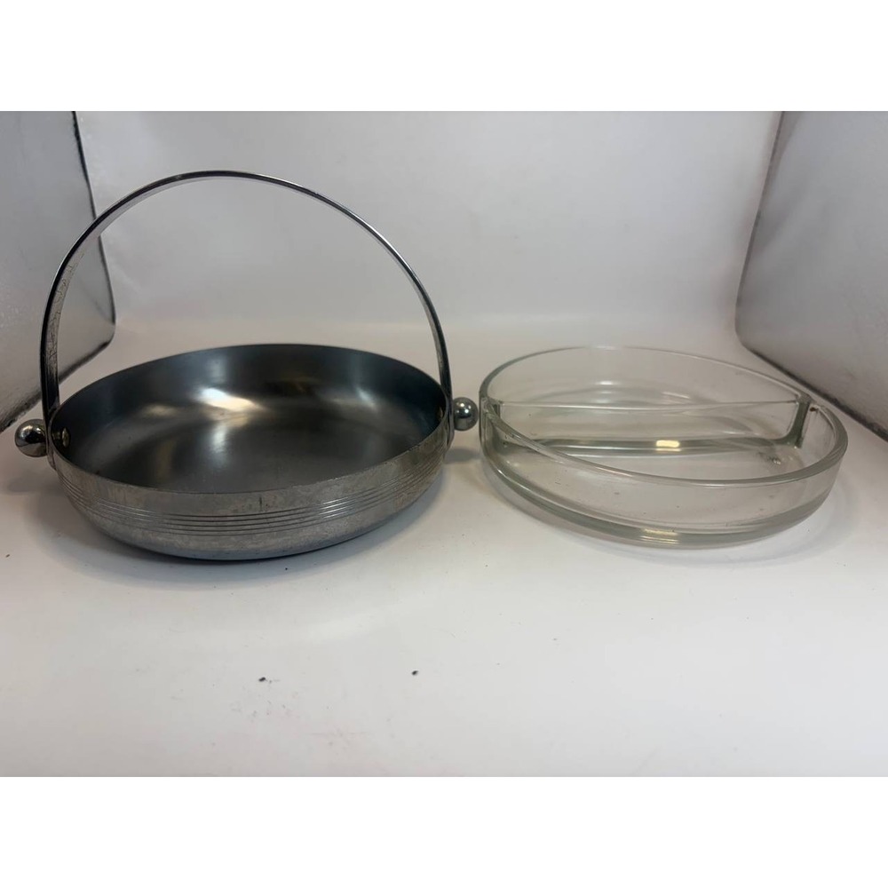 Vintage Chase USA Art Deco Chrome Candy‎ Dish Divided Glass Insert Mid Century